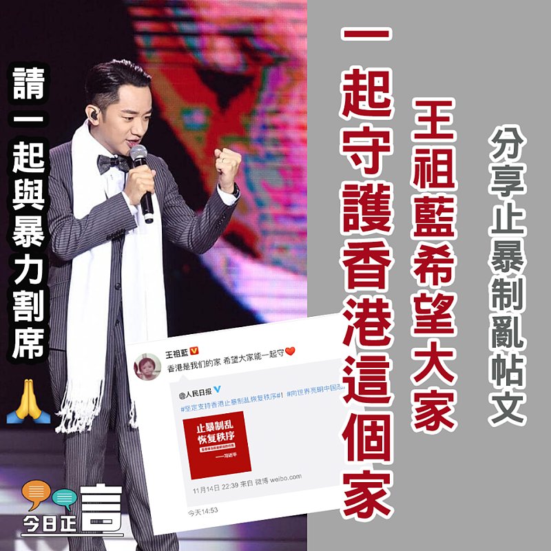 王祖藍期望大家一起守護香港這個家