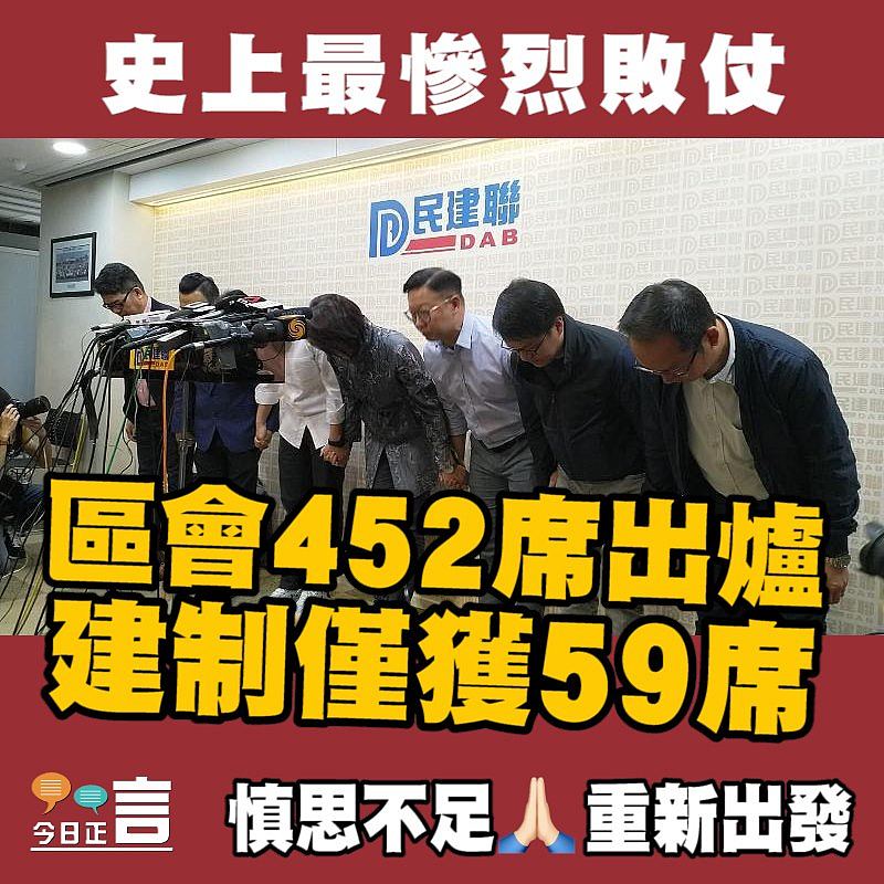 史上最慘烈敗仗 區會452席建制僅獲59席