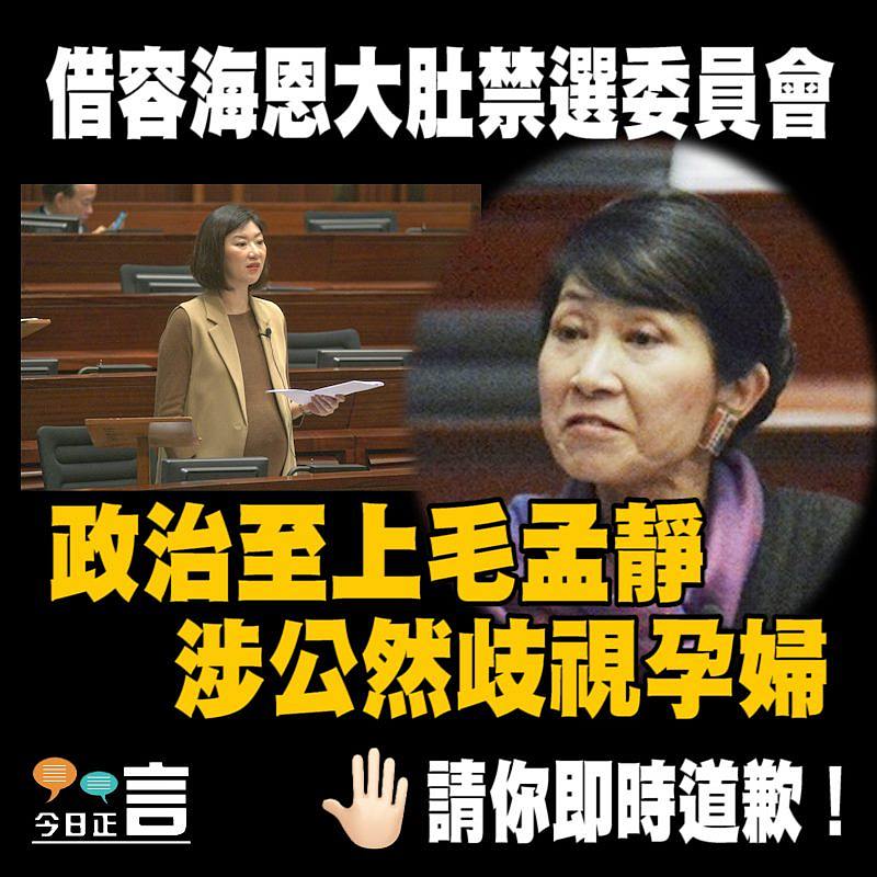 借容海恩大肚禁選委員會 毛孟靜涉歧視孕婦