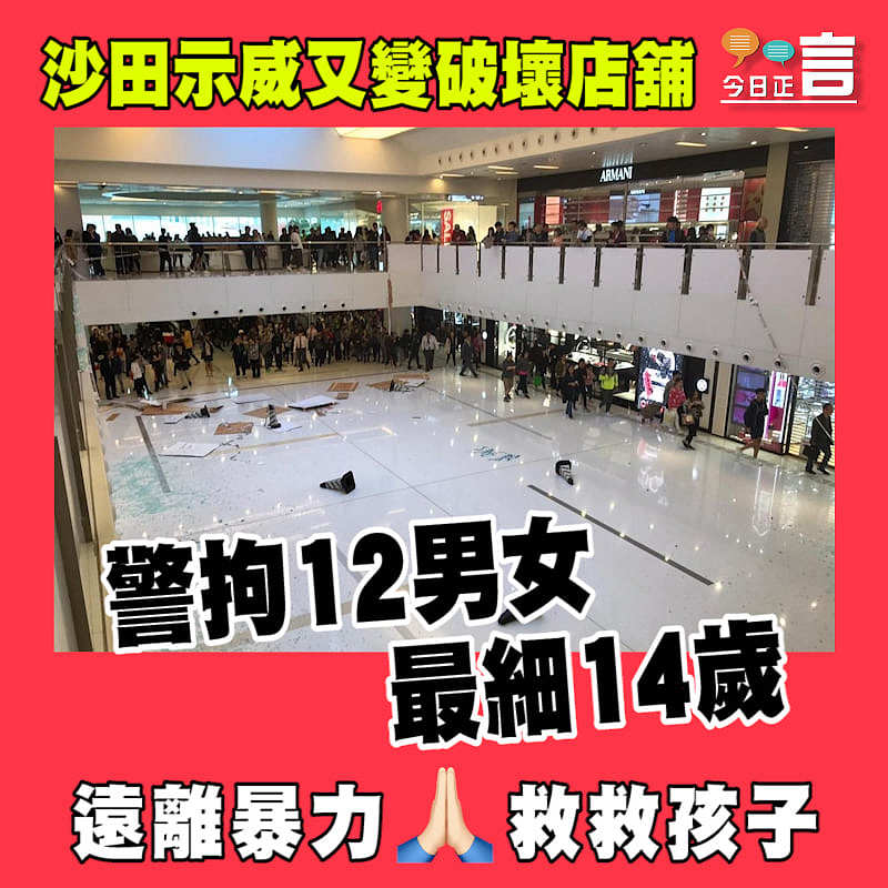 沙田示威又變破壞店舖　警拘12男女最細14歲