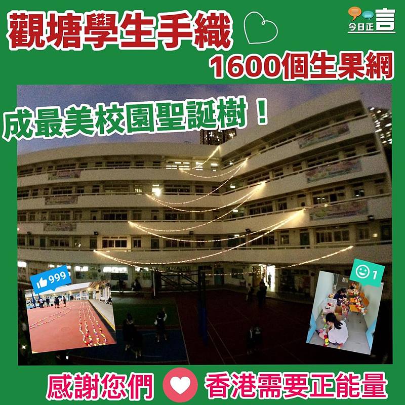 觀塘中學生手織1600個水果網成聖誕樹