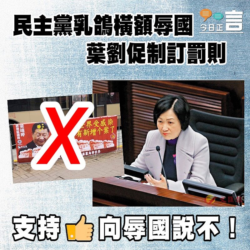 民主黨乳鴿橫額辱國 葉劉促制訂罰則