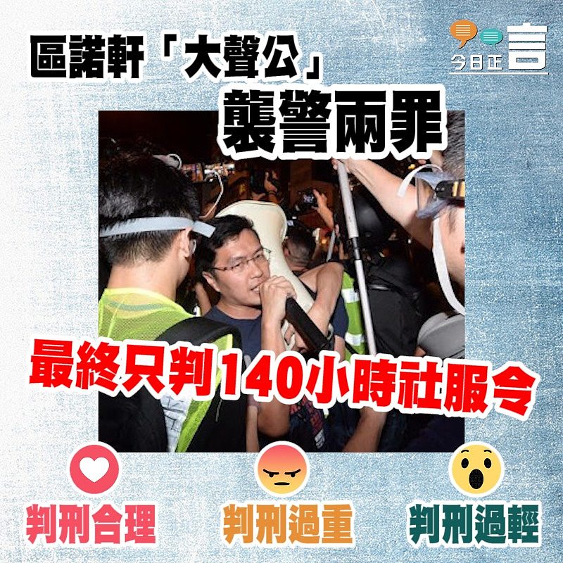 區諾軒「大聲公」襲警兩罪 最終只判140小時社服令