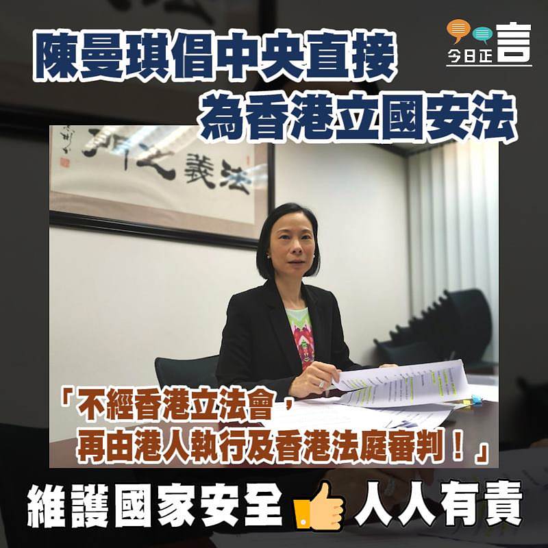 陳曼琪倡中央直接為香港立國安法