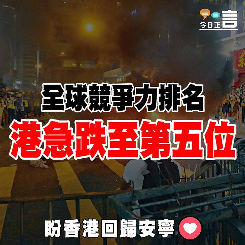 全球競爭力排名 港急跌至第五位