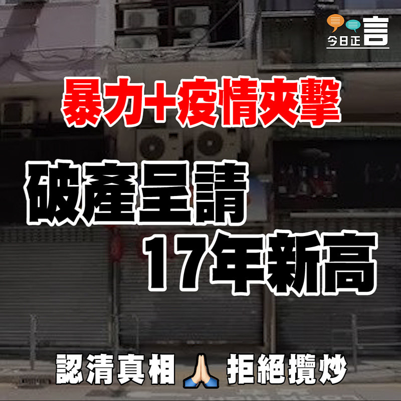 暴力+疫情夾擊 破產呈請17年新高