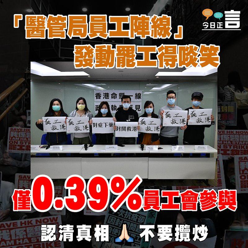 「醫管局員工陣線」發動罷工得啖笑 僅0.39%員工會參與