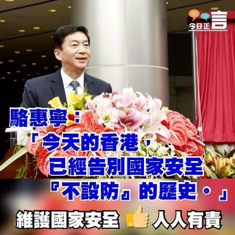 駱惠寧：香港告別國家安全「不設防」歷史