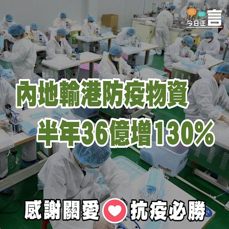 內地輸港防疫物資 半年36億增130%