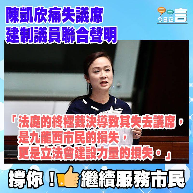 陳凱欣痛失議席建制議員聯合聲明：「立法會建設力量的損失」