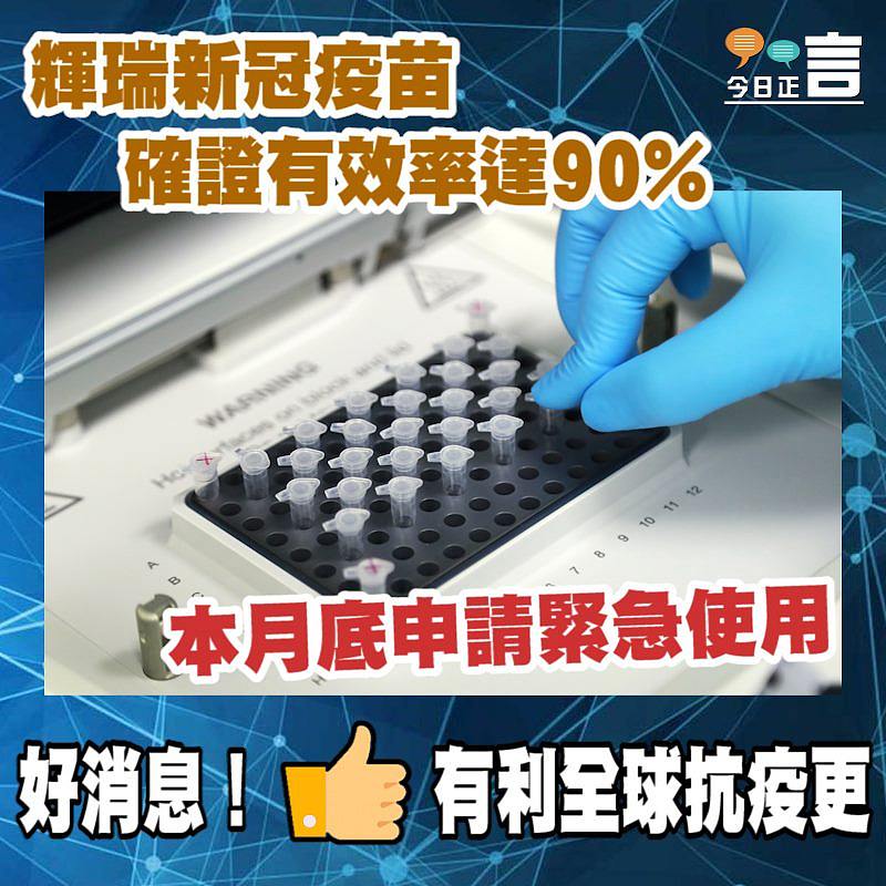 輝瑞新冠疫苗確證有效率達90%