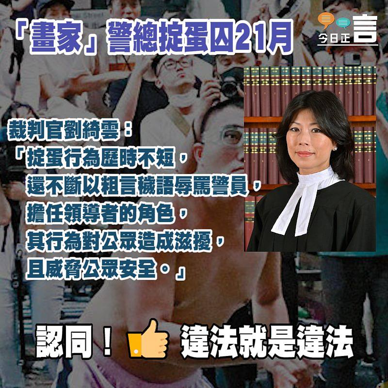 「畫家」警總掟蛋囚21月 裁判官劉綺雲：威脅公眾安全