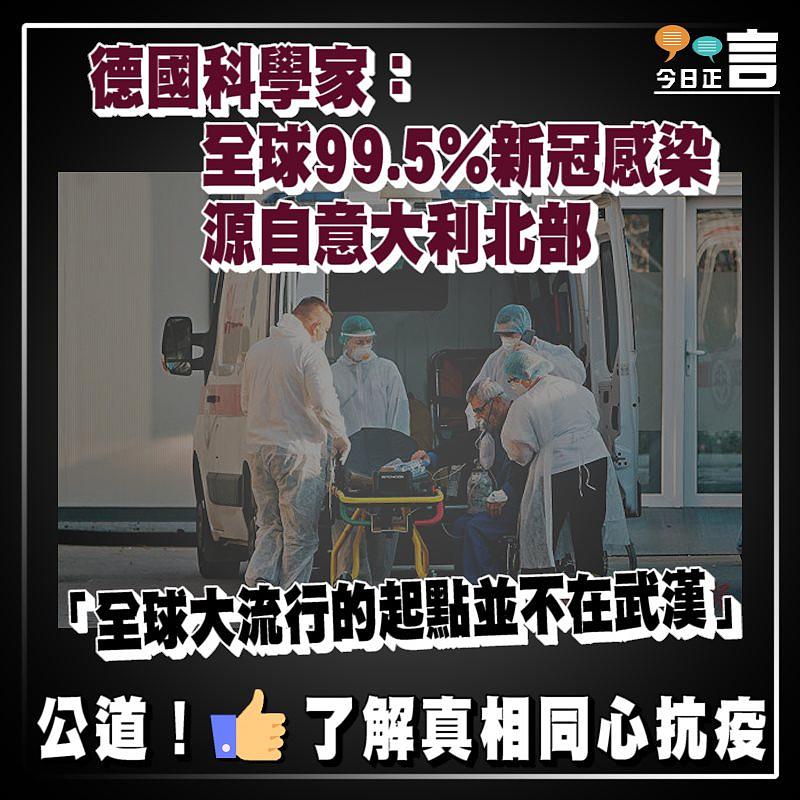 德國科學家：全球99.5%新冠感染源自意大利北部