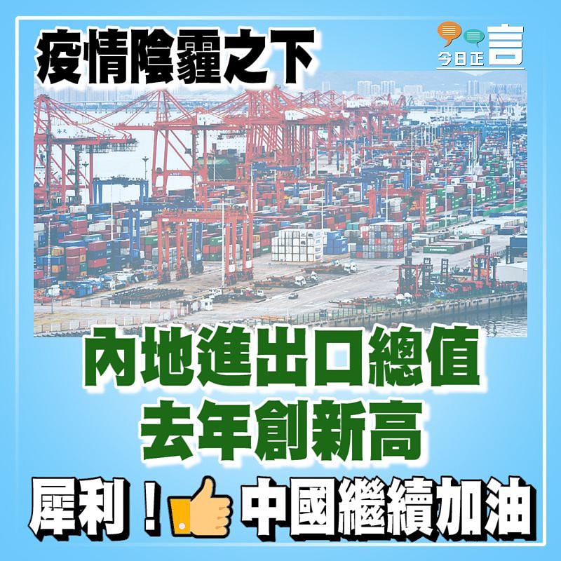疫情陰霾之下 內地進出口總值去年創新高
