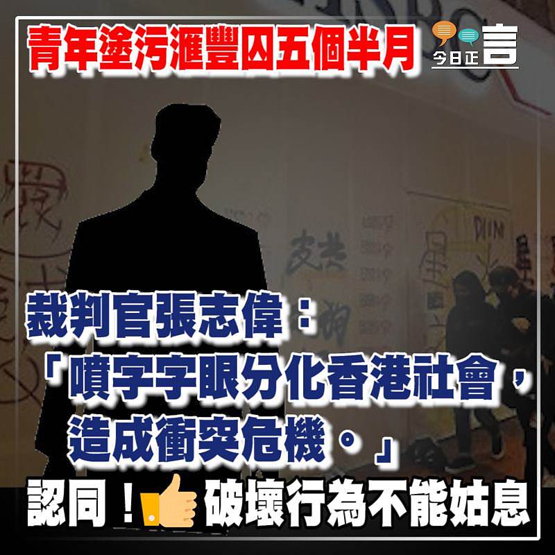 青年塗污滙豐囚五個半月 裁判官張志偉：噴字字眼分化香港社會