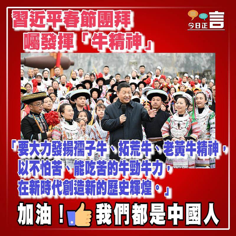 習近平春節團拜 囑發揮「牛精神」