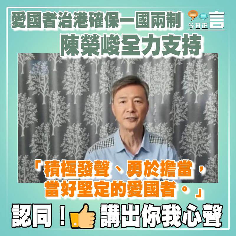 愛國者治港確保一國兩制 陳榮峻全力支持