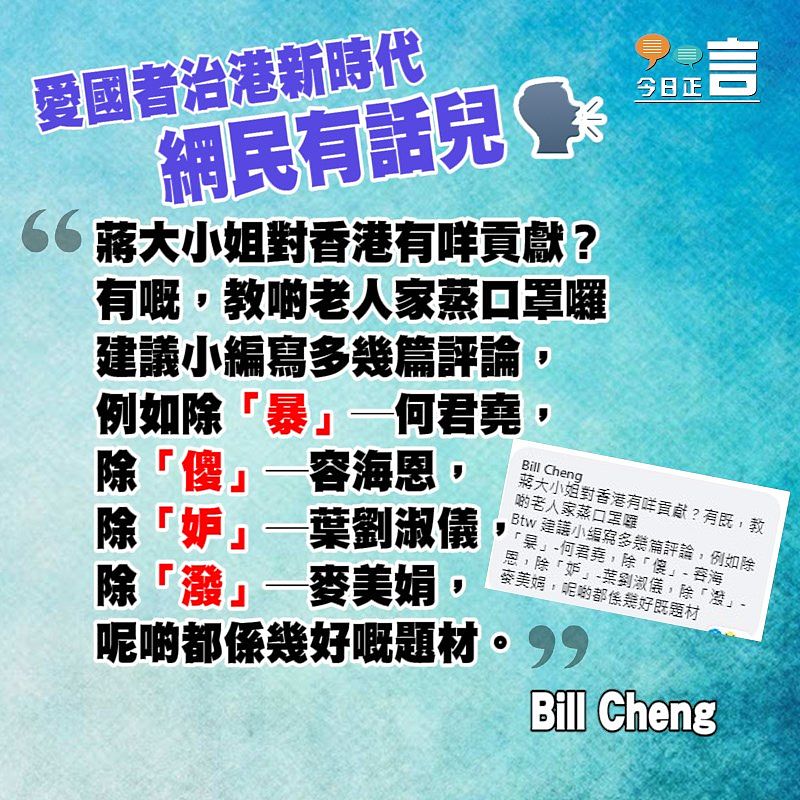 愛國者治港新時代 網民Bill Cheng有話兒