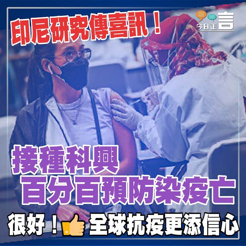 印尼研究傳喜訊！接種科興百分百預防染疫亡