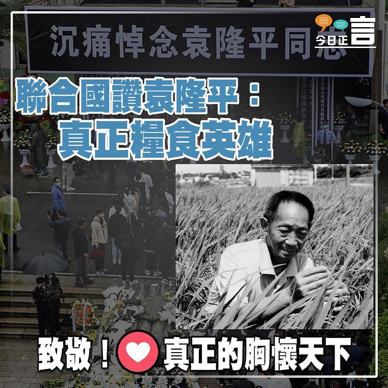 聯合國讚袁隆平：真正糧食英雄