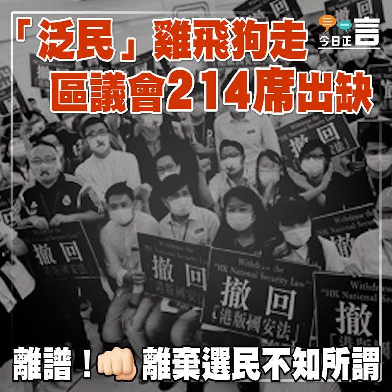 「泛民」雞飛狗走 區議會214席出缺