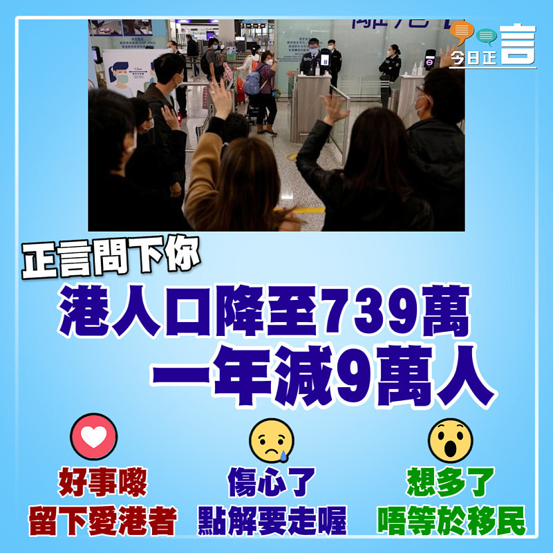 港人口降至739萬 一年減9萬人