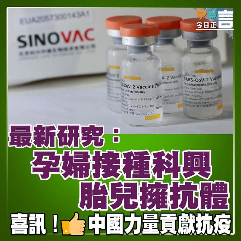 最新研究：孕婦接種科興 胎兒擁抗體