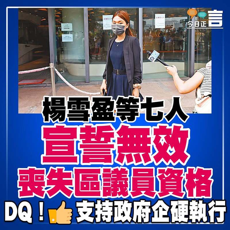 楊雪盈等七人宣誓無效喪失區議員資格