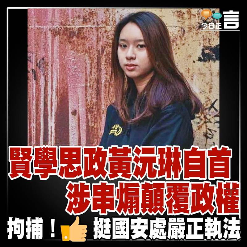 賢學思政黃沅琳自首 涉串煽顛覆政權