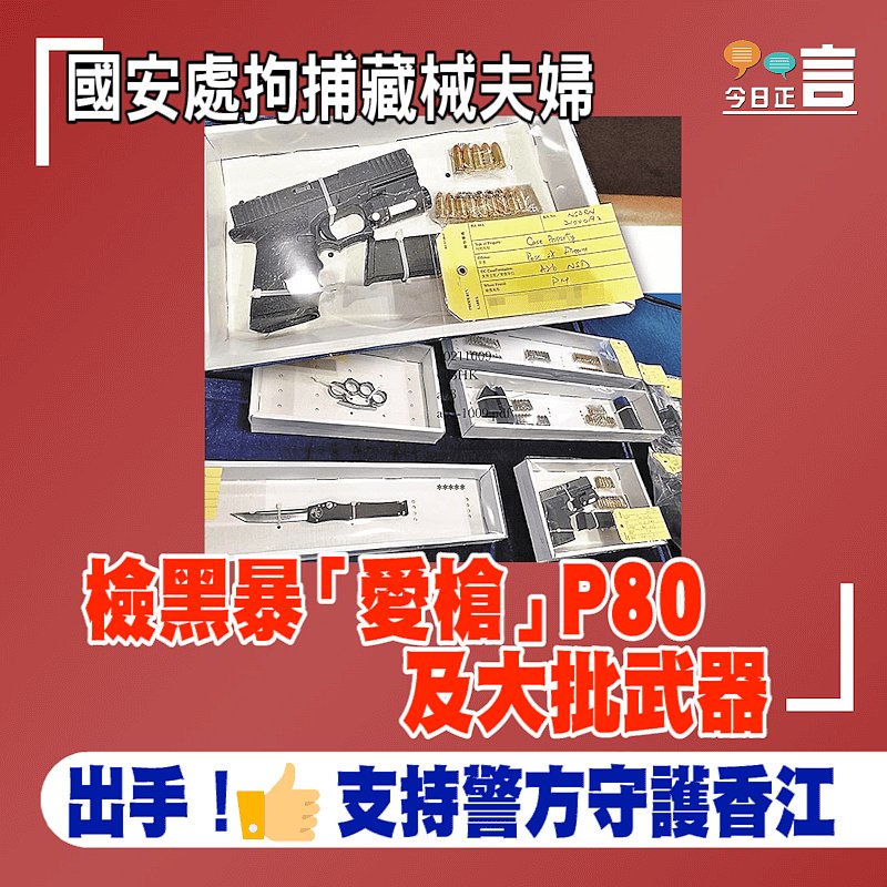 國安處拘捕藏械夫婦 檢黑暴「愛槍」P80及大批武器