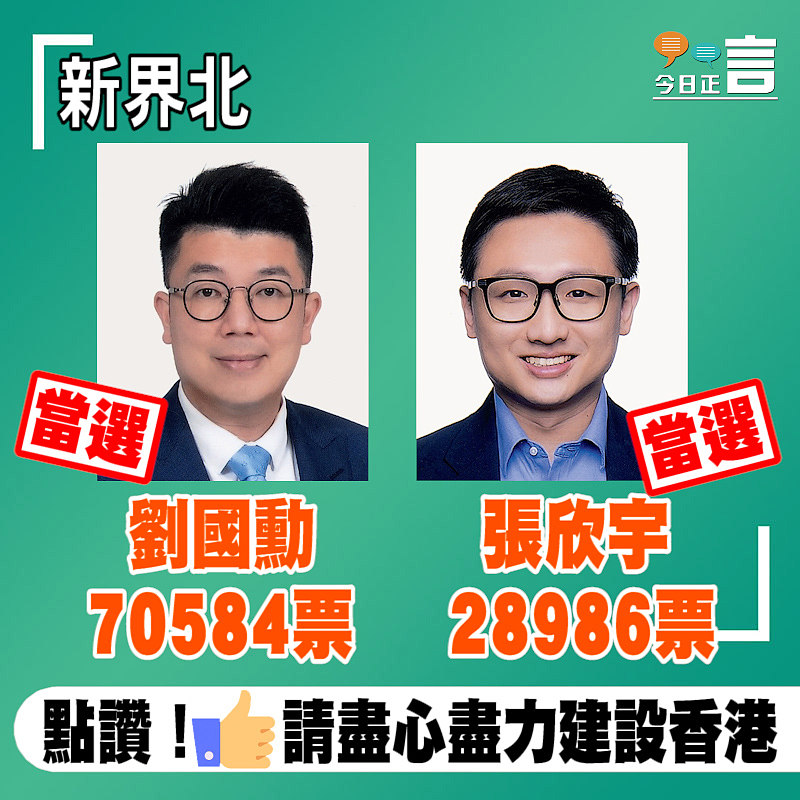 地區戰果速遞─新界北劉國勳張欣宇當選