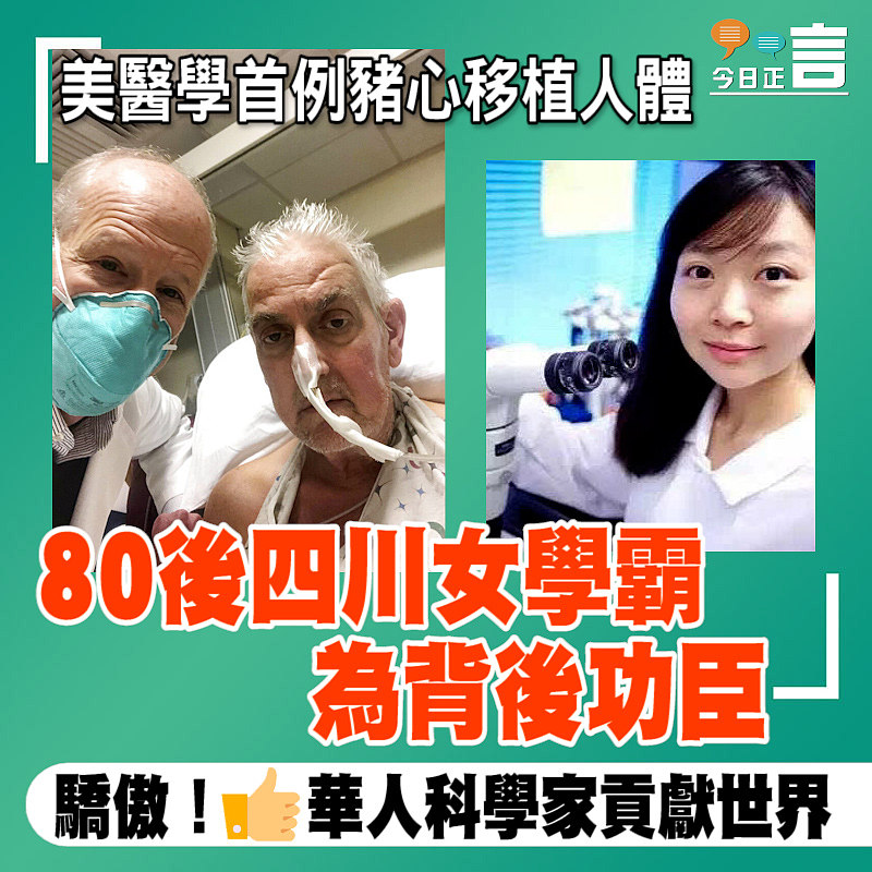 美醫學首例豬心移植人體 80後四川女學霸成背後功臣