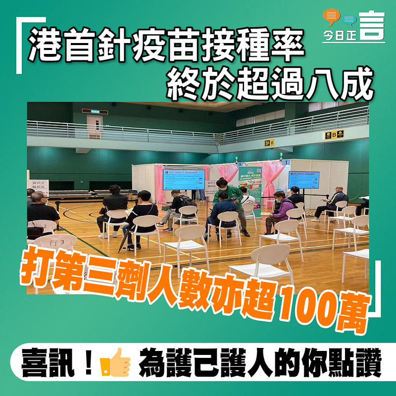 港首針疫苗接種率終於超過八成