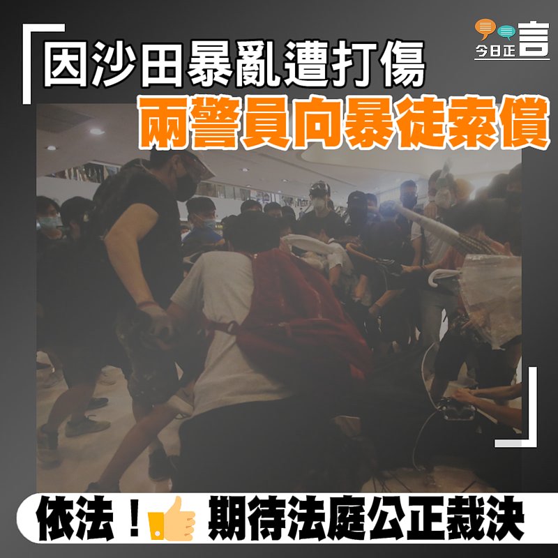 因沙田暴亂遭打傷　兩警員向暴徒索償