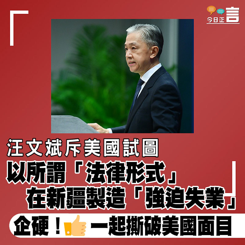 汪文斌斥美國試圖以所謂「法律形式」在新疆製造「強迫失業」