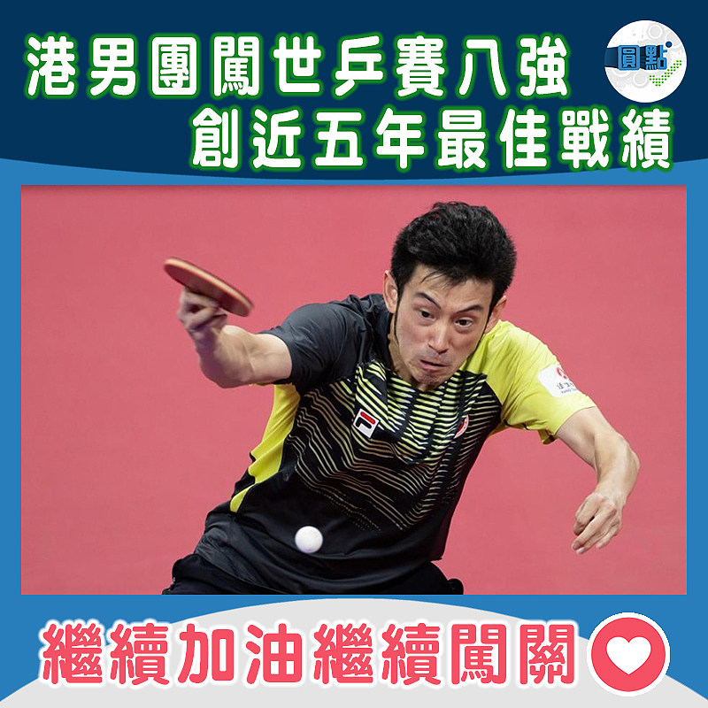 港男團闖世乒賽八強　創近五年最佳戰績