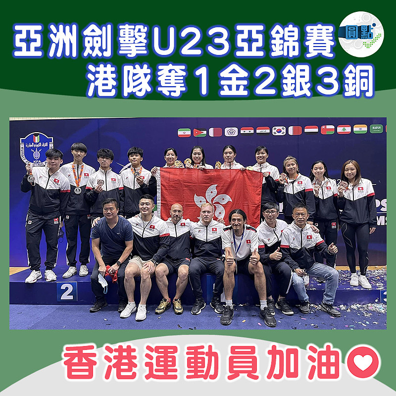 亞洲劍擊U23亞錦賽　港隊奪1金2銀3銅