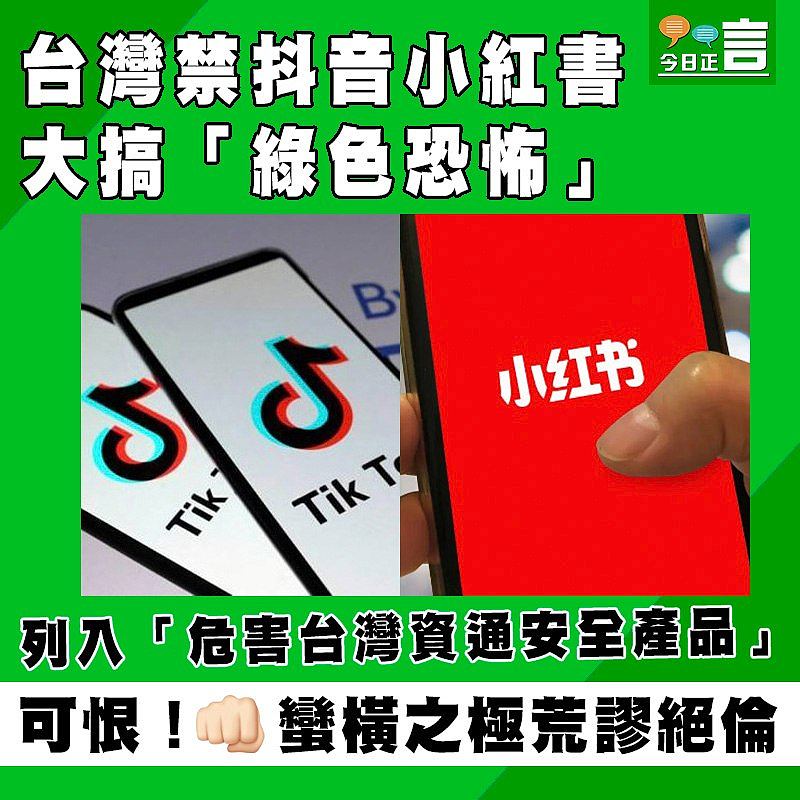 台灣禁抖音小紅書 大搞「綠色恐怖」
