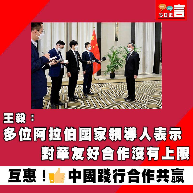 王毅：多位阿拉伯國家領導人表示對華友好合作沒有上限