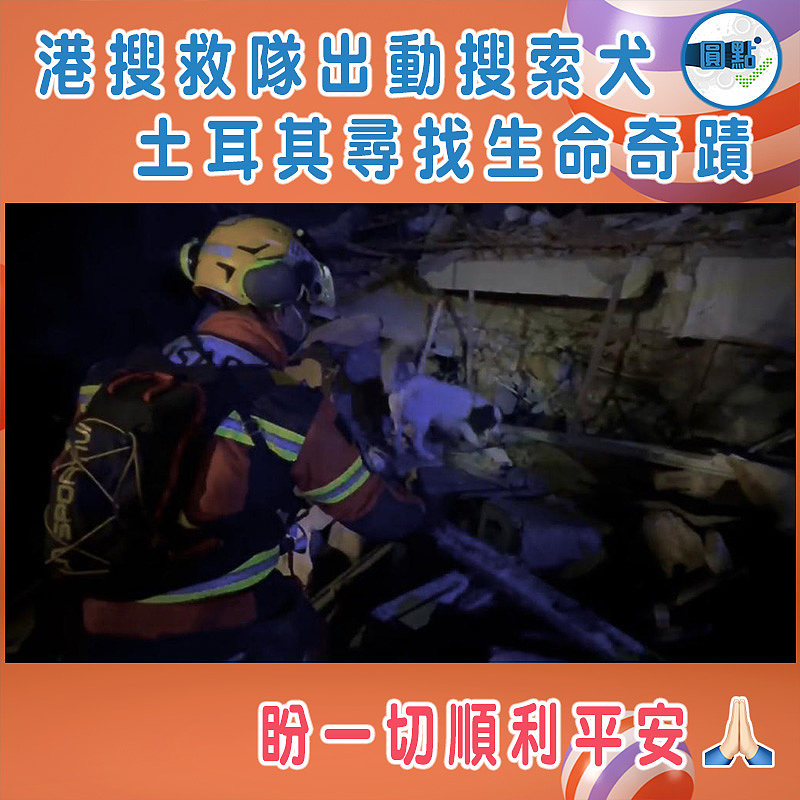 港搜救隊出動搜索犬 土耳其尋找生命奇蹟