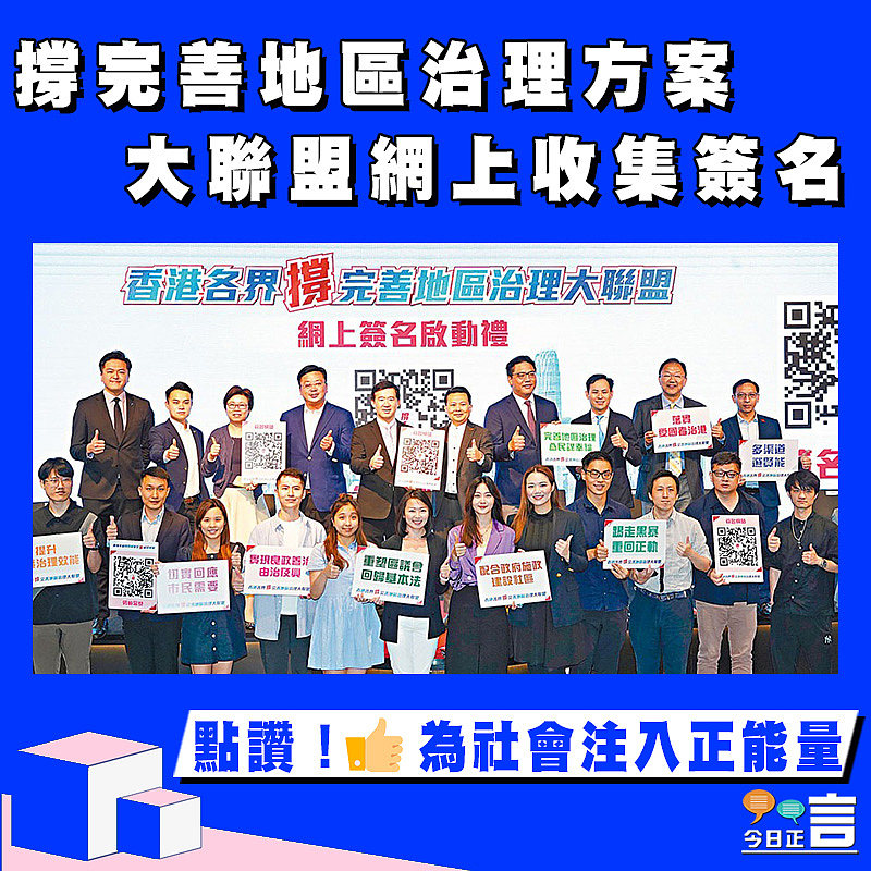 撐完善地區治理方案 大聯盟網上收集簽名