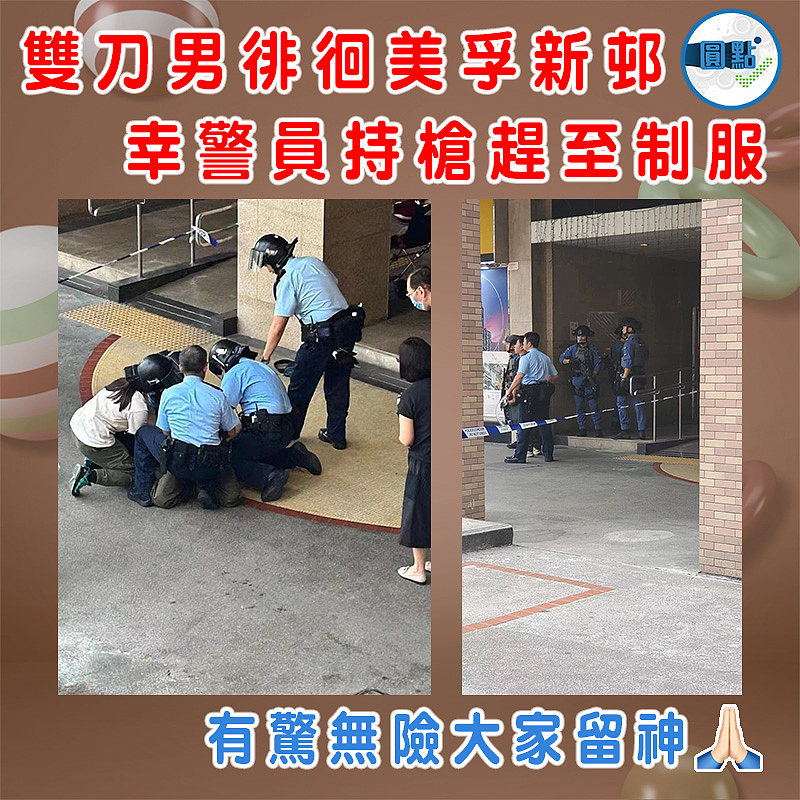 雙刀男徘徊美孚新邨 幸警員持槍趕至制服