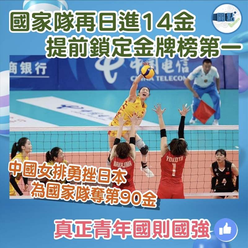國家隊再日進14金 提前鎖定金牌榜第一