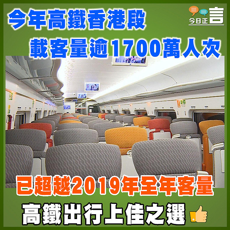 今年高鐵香港段載客量逾1700萬人次　已超越2019年全年客量