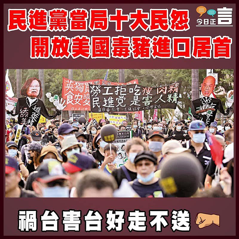 民進黨當局十大民怨 開放美國毒豬進口居首