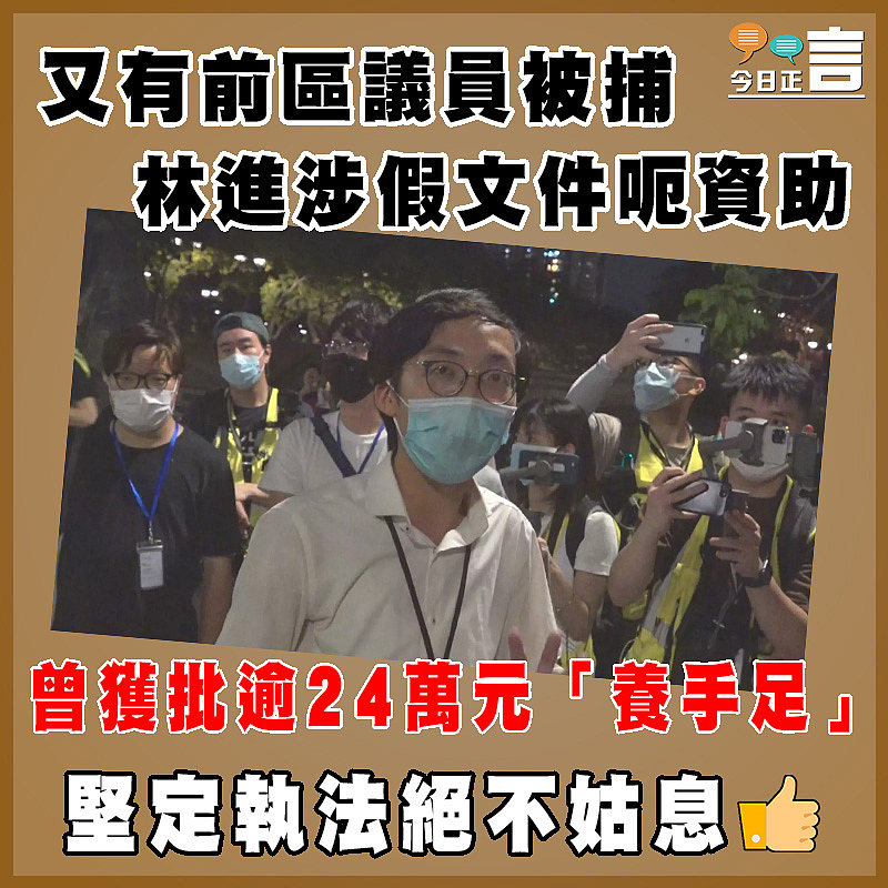 又有前區議員被捕 林進涉假文件呃資助