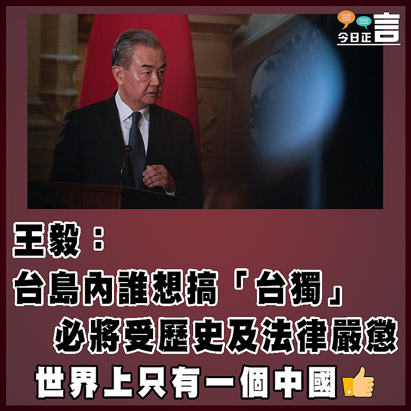 王毅：台島內誰想搞「台獨」必將受歷史及法律嚴懲