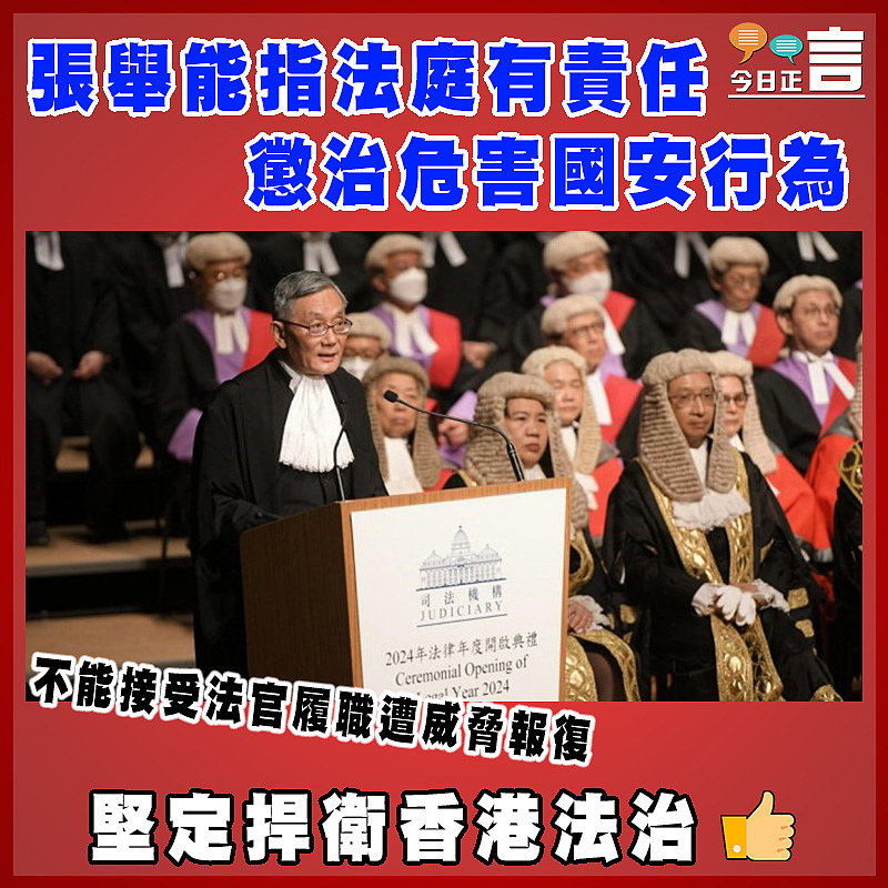 張舉能指法庭有責任懲治危害國安行為