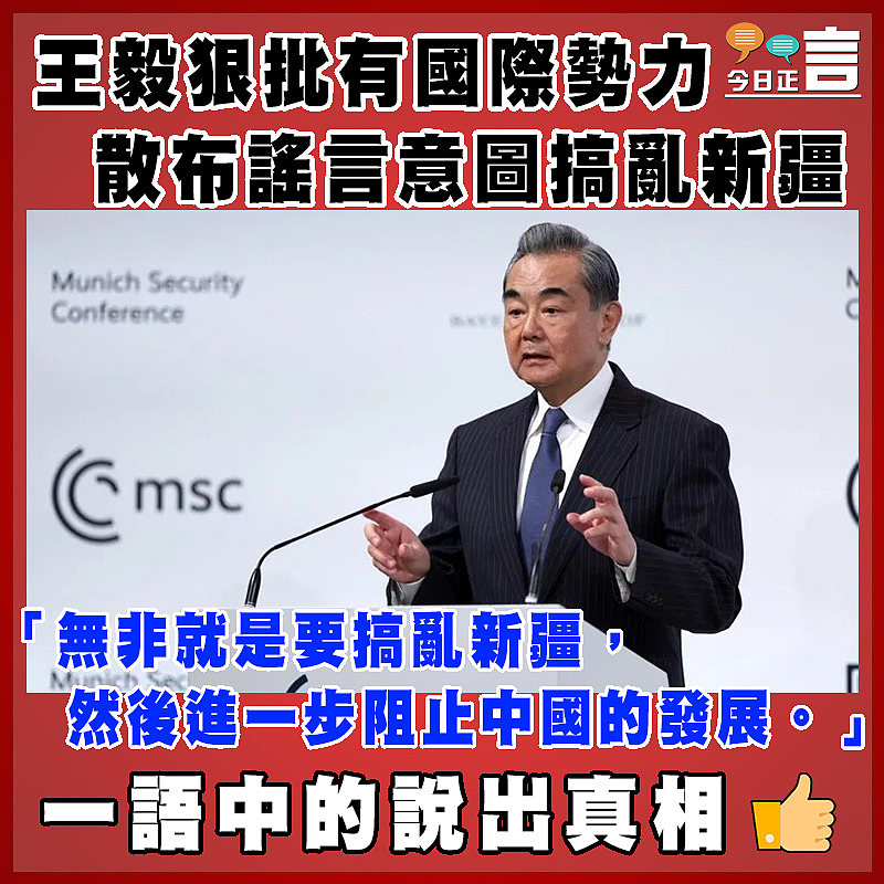 王毅狠批有國際勢力散布謠言意圖搞亂新疆