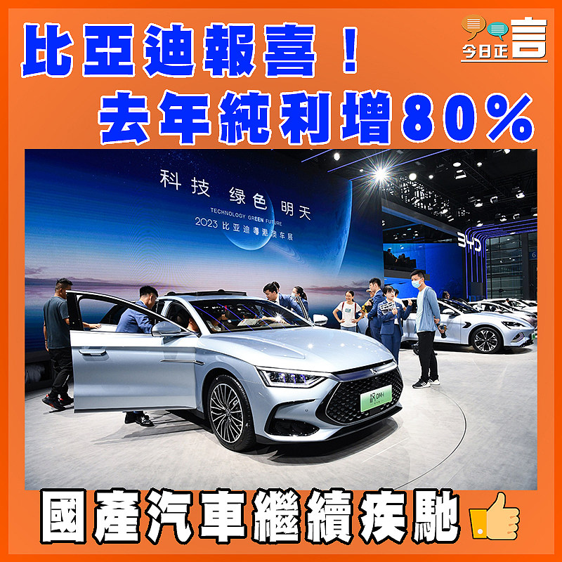 比亞迪報喜！去年純利增80%